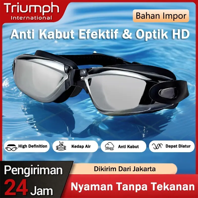 Kacamata Renang Anti Fog Premium - UV Protection 100% - Untuk Dewasa & Anak - Bonus Case & Penutup Telinga