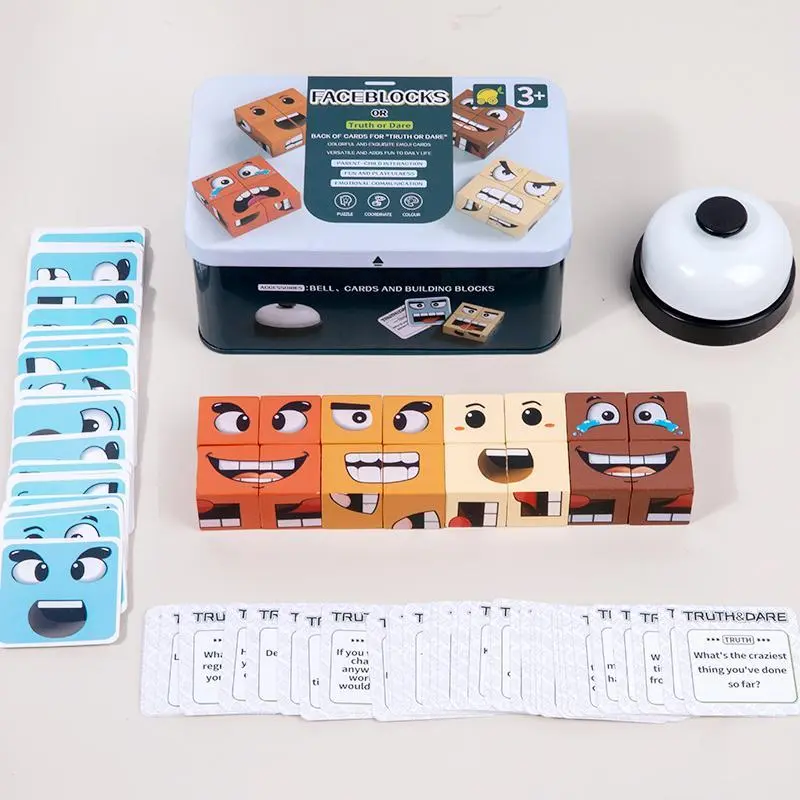 Wooden Face Changing Game Cube Volume Wooden Expression Puzzle Toy Montessori Educational Children Party Game