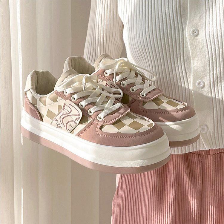 Beeyoo Sneakers Wanita Casual Sepatu Kets Korea Style Fashion Trendy New Fashion Wanita Karet Olahraga WK126 Pink Shoes Cewek