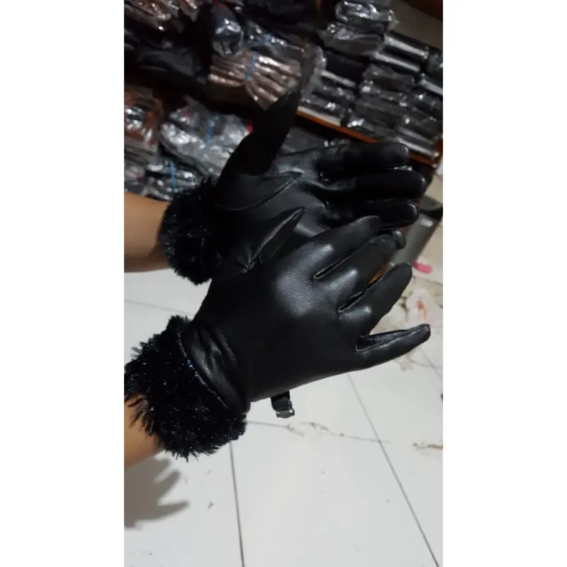 ST Bulu - Sarung tangan motor wanita cewek kulit asli model bulu unik antik mewah kuat awet dan tahan lama 4