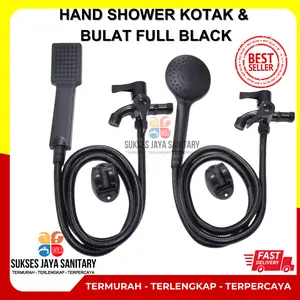 Paket Hand shower Kotak Bulat Hitam Handshower mandi set semprotan sower mandi dan kran cabang BLACK Plastik