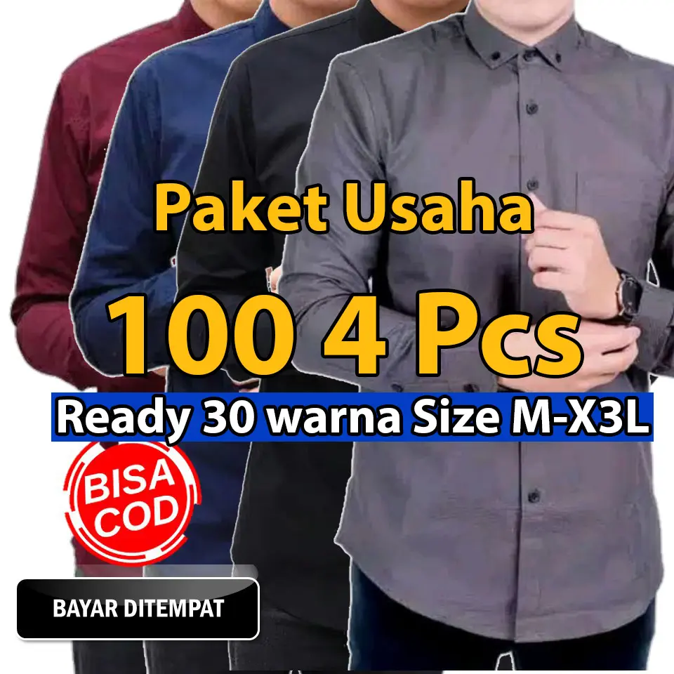 Promo Kemeja dewasa 100.000 ribu 4 pcs Lengan Panjang pria Casual slim fit Size M L XL XXL XXXL