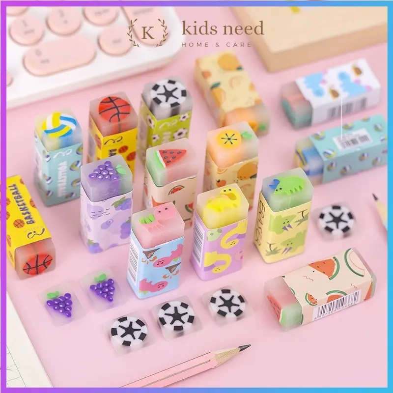 Penghapus Pensil Karet wangi / Eraser Hapusan Pensil Motif Dino Bola dan Buah 1 Pcs Penghapus Eco PVC / Eraser Unik Lucu 1