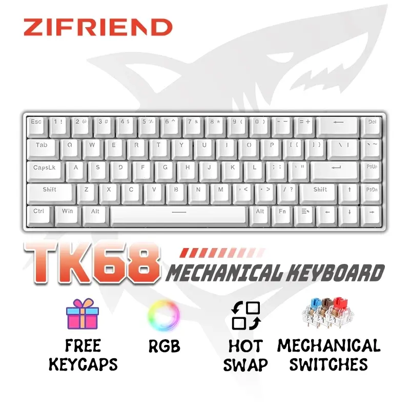 ZIFRIEND TK68 RGB Backlit Mechanical Keyboard Custom Gasket PBT Keycaps Hot Swappable Blue Red Brown Paragraph Switches Gaming Keyboard 0