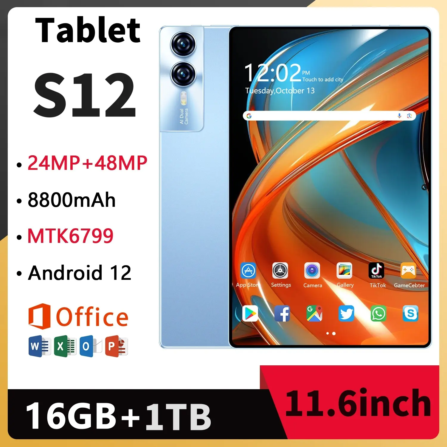 【Keyboard Bluetooth Gratis + COD】 Tablet S12 11.6 “Asli Baru 16GB + 1TB RAM 5G Tablet Cerdas Garansi Resmi Asli Belajar Tablet Siswa WiFi Bluetooth Tablet Gaming Promosi Izin Tablet PC Spesial Murah Terlaris