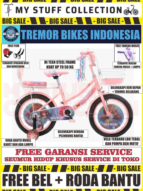 SEPEDA MINI ANAK UKURAN 16 INCH COCOK UNTUK USIA 4 TAHUN HINGGA 7 TAHUN BONUS KERANJANG DAN BONCENGAN SERTA BEL SEPEDA sepeda little 4