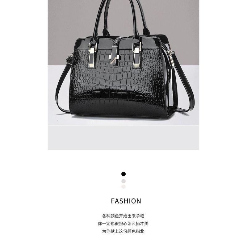 Product Introduction of Fashionable Bright Leather Handbag 2024 Women's New Large Capacity Crocodile Pattern Single Shoulder Crossbody Bag 3