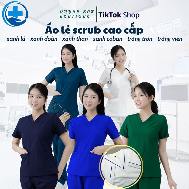 Áo lẻ Scrub Cao Cấp. Áo cổ tim dành cho bác sĩ y tá điều dưỡng viên. Áo đồng phúc bệnh viện