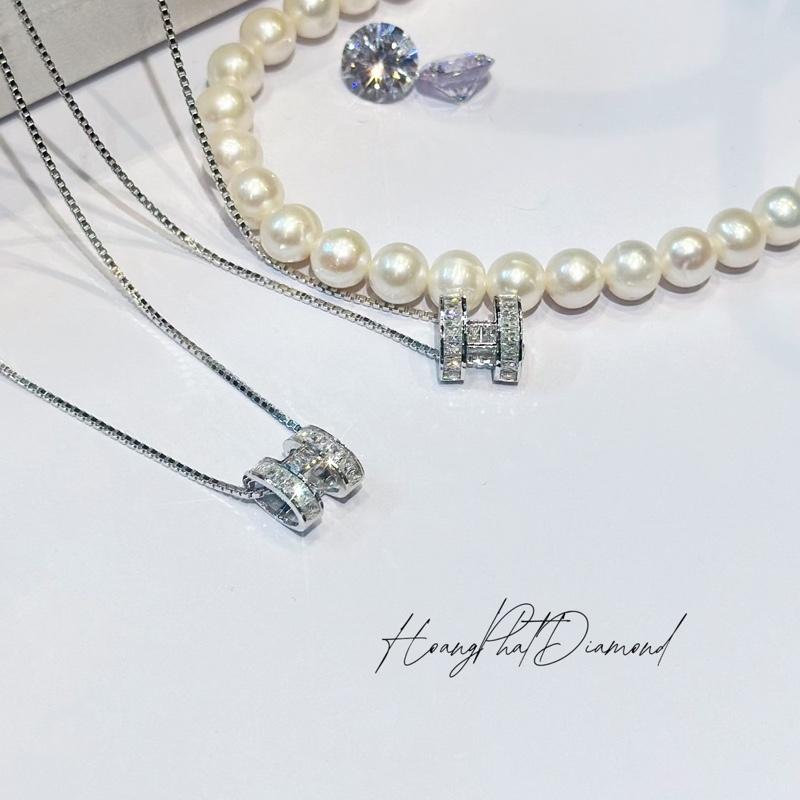 [ Hoàng Phát LIVE ] Trang Sức Dây Chuyền Bạc Ý 925 Mì Hộp Vuông Mảnh Nhỏ 4T5 (45cm) Phối Mặt Chữ H Hột Vuông Xỏ Luồn Xi Kim (P137)