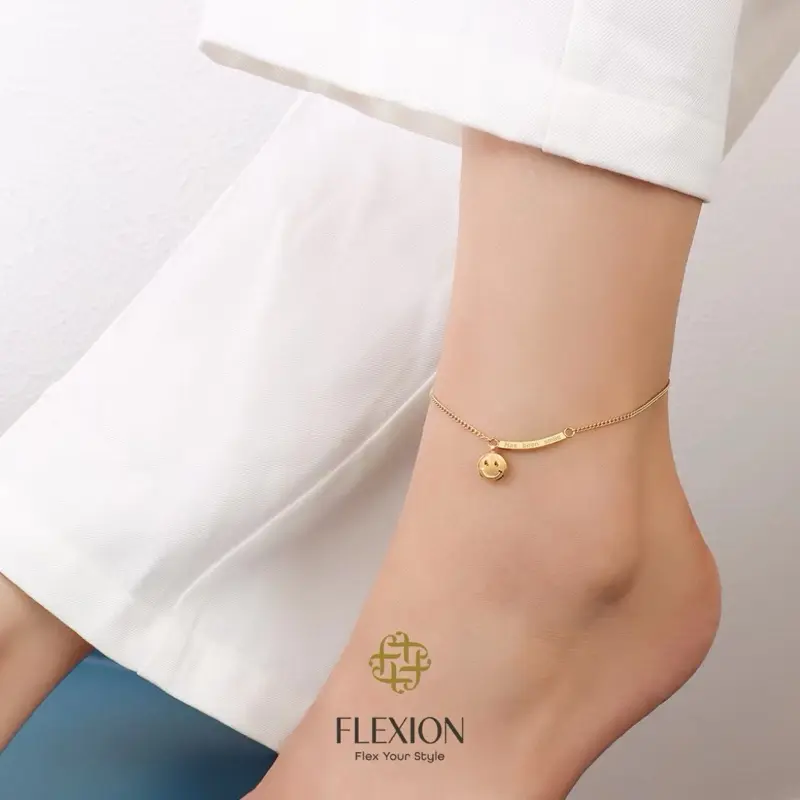 Flexion - Gelang Kaki Wanita Bahagia - Titanium Steel - Anti Karat/Hitam/Luntur - Aksesoris dan Perhiasan Fashion Korea Aesthetic Senyum - Stainless Steel 316L - 18K Gold Plated 6
