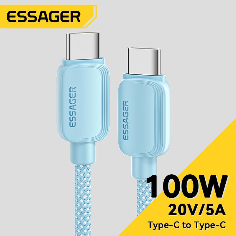 Cáp Type-C Sang Type C Essager 100W PD Sạc Nhanh Dây Sạc USB C Sang USB C Dây Macaroon C-C Cho iPhone MacBook iPad Xiaomi Dell Lenovo HP Samusung Cáp Sạc Huawei