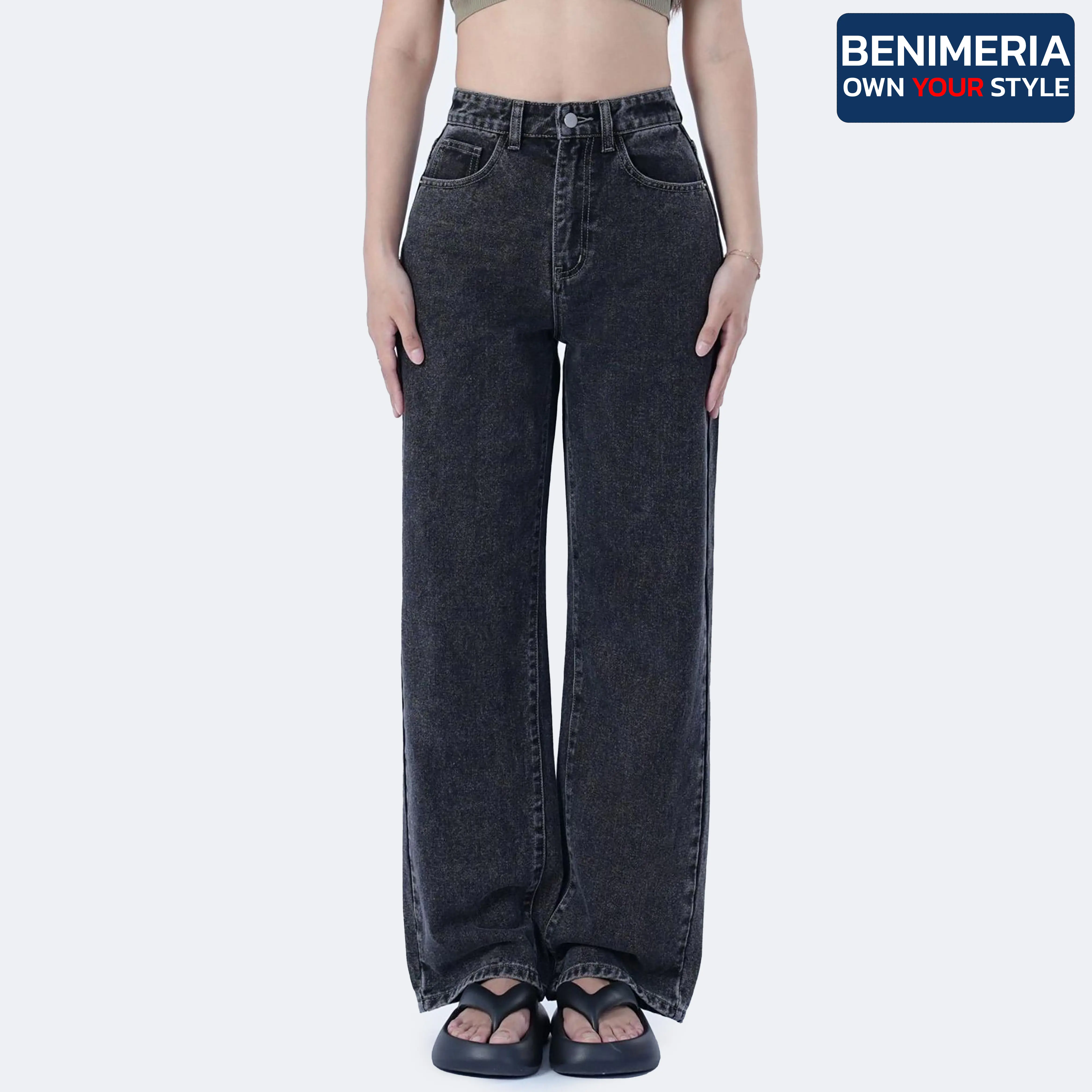 Womens High-waisted Wide-leg Jeans Straight-leg Denim Pants