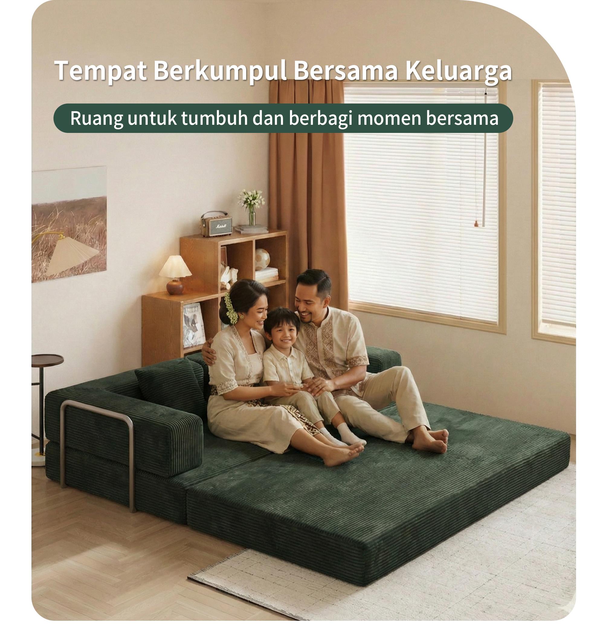 MossWood Sofa Bed Lipat Retro 2026 Desain Teddy Kecil untuk Ruang Tamu Kombinasi Moduler 2in1