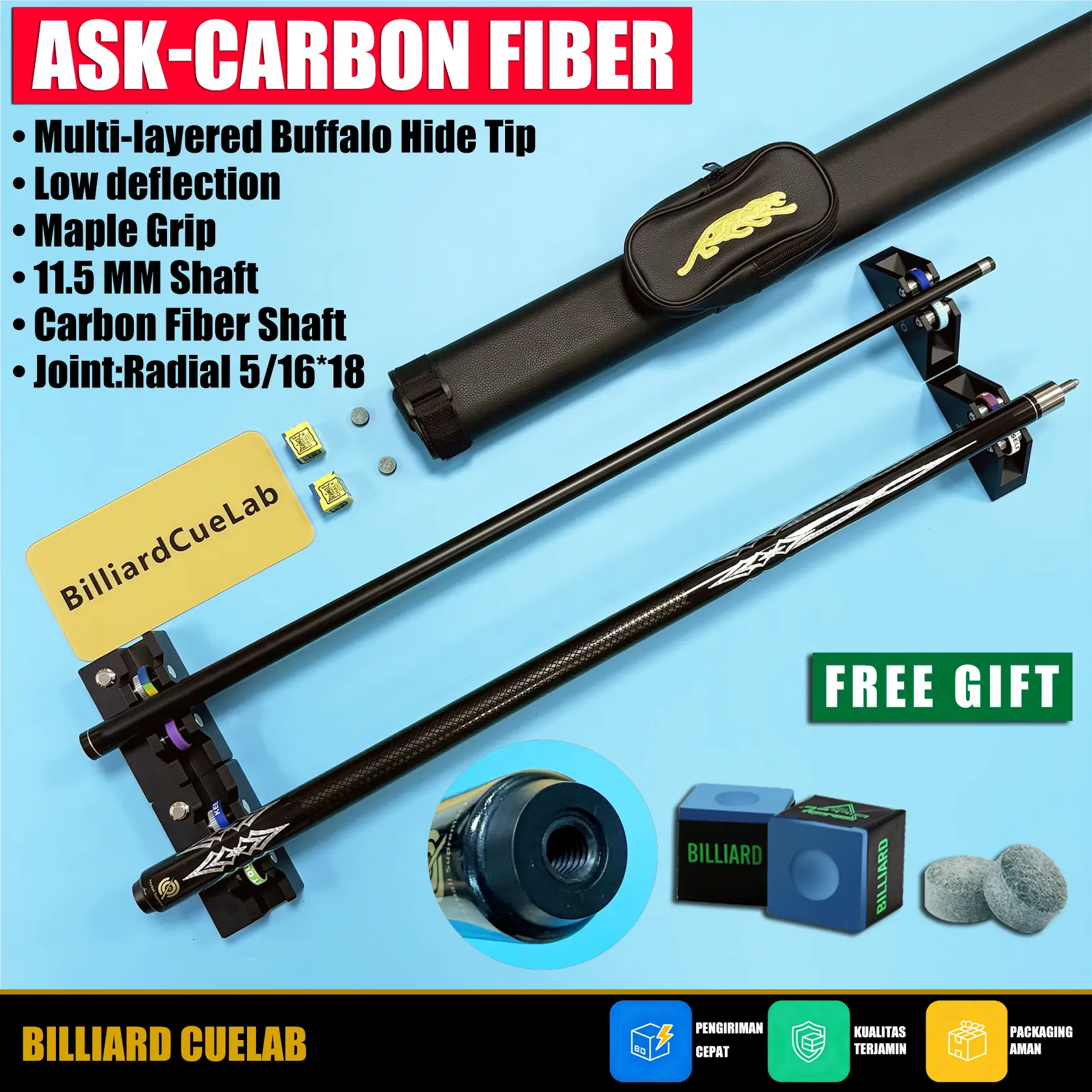 Tongkat Biliar Stik Play Carbon Cue Defleksi Rendah Series Billiard 1/2 Split Professional Karbon Stik Biliar Ball cue sticks 11.5mm tip cue stick Billiards Stick -ASK