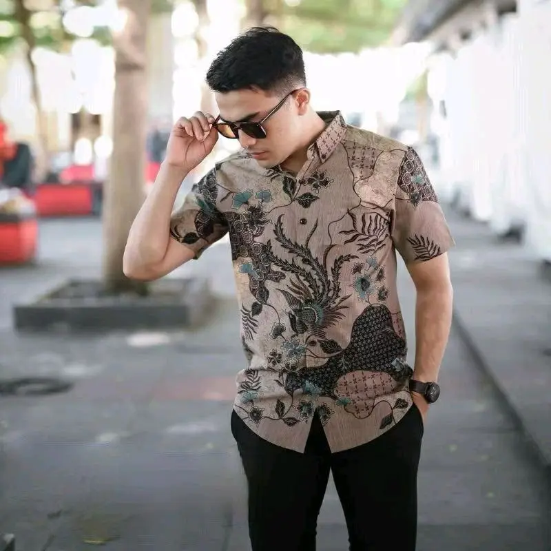 (BISA COD) BATIK kekinian Termurah Kemeja Pria Batik Lengan Pendek Terbaru Size M L XL XXL Cotton Motif Printing High Quality