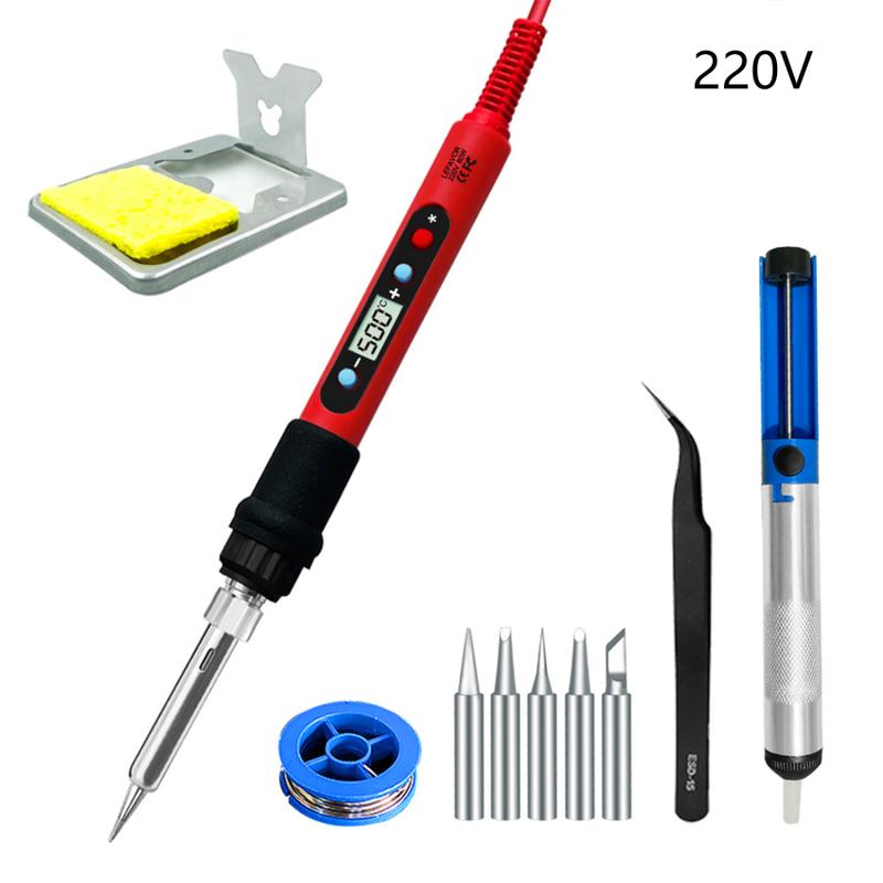 Product Introduction of 80W Soldering iron kit adjustable temperature LCD solder welding tools Ceramic heater soldering tips Tweezers soldering wire 40