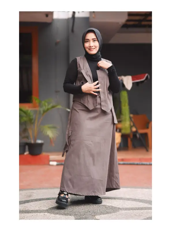 One Set Ohara Cargo Bahan Katun Import Setelan Wanita Rompi kekinian Style Muslim Lembut Nyaman 3