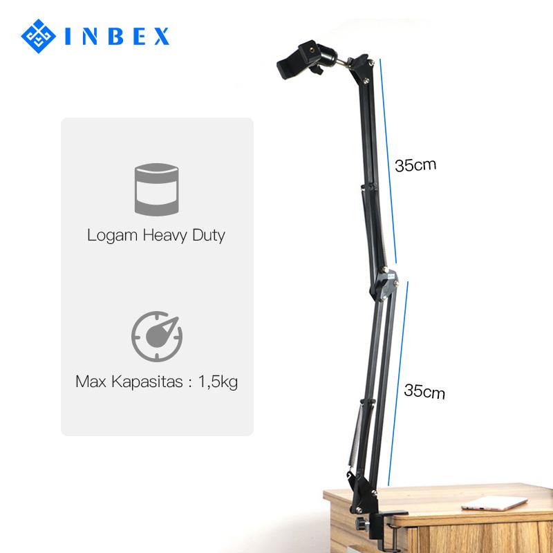 【FREE HOLDER】INBEX Overhead Kamera Tripod+6.8 inch HP Holder/Video Boom Arm Cantilever Stand Holder Tripod Hitam Lampu Panjang 7