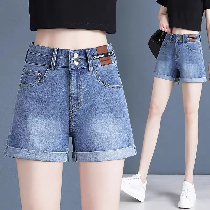 Celana Jeans Pendek Wanita Hot Pants Jumbo Short Pants Highwaist Kekinian Bigsize - Dewasa, Cewek hotpants jort women korean style Denim