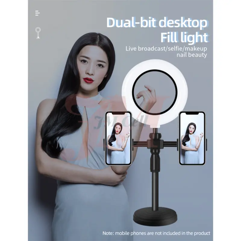 Ring light 16cm + Tripod Free 2 Holder Hp Ring light Tripod Mini Stand Holder Handphone Hp Live Streaming Selfie LED Make Up Vlog Lampu Siaran Langsung Tripod Meja Kantor / Live Desktop Ring Light Phone Holder 0