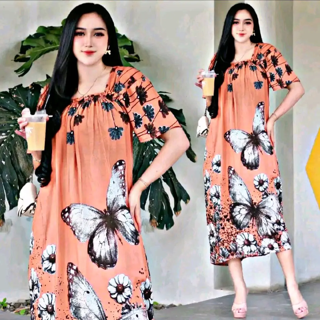 DASTER FUJI JUMBO BUSUI FRENDLY KEKINIAN MOTIF { ES TEH } Dress Rayon Bumil