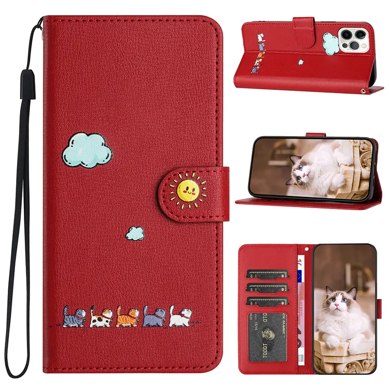 Ốp Lưng iPhone 15 Pro Max, 14 Plus, 13, 12 Mini, 11 Pro Max, XR, X, XS Max, 7, 8 Plus, Ốp Lưng Dạng Ví Có Khe Đựng Thẻ Ốp Lưng Hoạt Hình Chân Đế