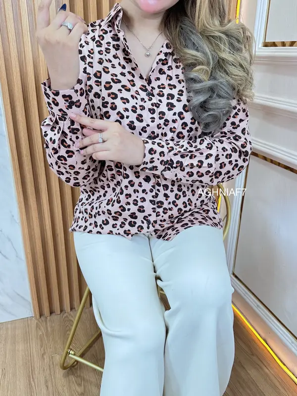 Tebaru Kemeja Wanita Motif Macan Tutul Bahan Rayon Import Lembut Lengan Panjang All Size 3