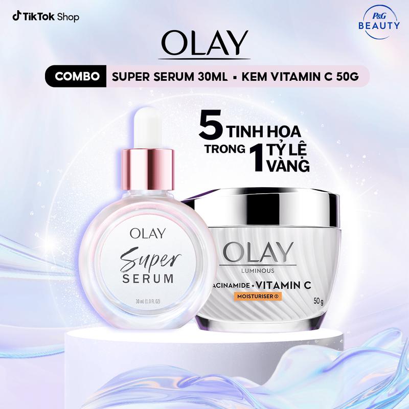 [Mới Ra Mắt] Combo 2: Super Serum 5IN1 + Kem Dưỡng OLAY Luminous Niacinamide & Vitamin C (50G + 30ML)