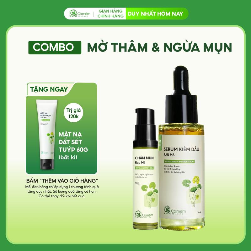 Combo Kiềm Dầu Giảm Mụn Mờ Vết Thâm Mụn Serum Chấm Mụn Rau Má 40g