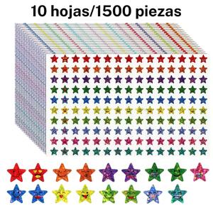 Etiqueta en forma de estrella (10 hojas/1500 piezas), etiqueta láser holográfica, etiqueta decorativa para recompensas en el aula y gráficos de comportamiento