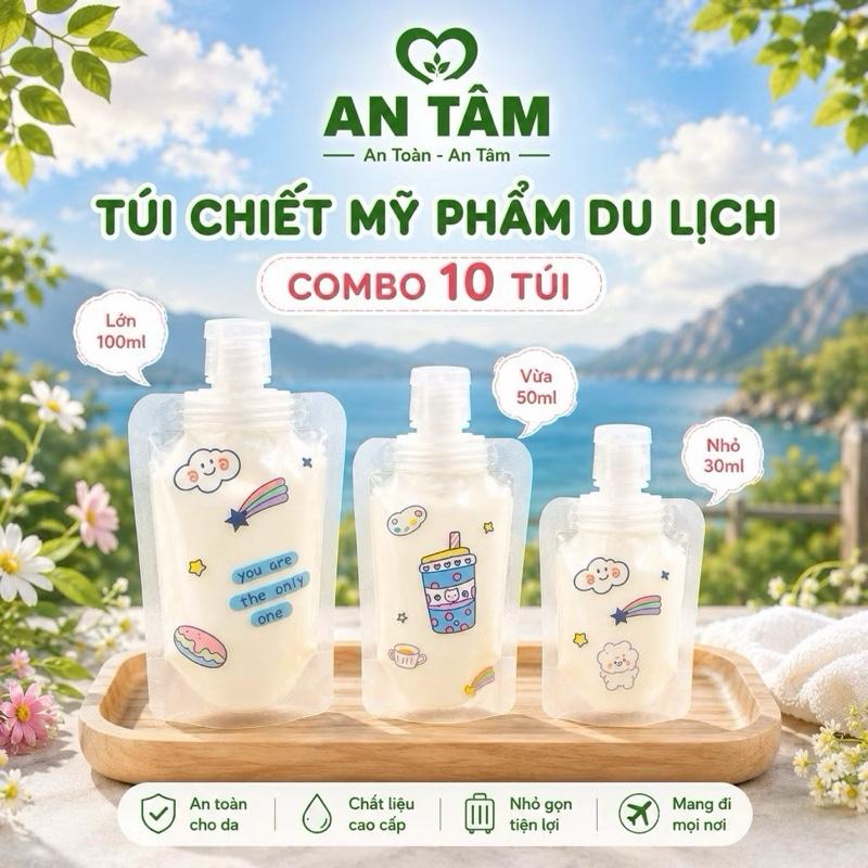 Combo 5 Túi Chiết Mỹ Phẩm 30ml/50ml/100ml Đựng Dầu Gội, Sữa Tắm, Dầu Xả Du Lịch…