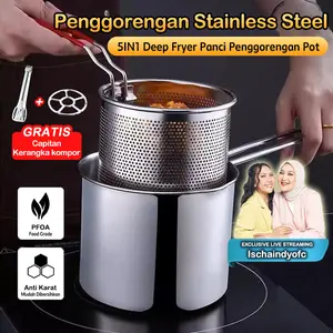 [EKSKLUSIF ISCHAINDYOFC] Panci Multifungsi  5in1 Bisa Untuk Menggoreng dan Merebus dengan Tirisan Stainless Steel Bonus Capitan dan Tatakan Kompor Kitchenware