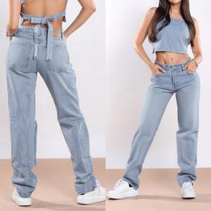 Jeans para Mujer Corte Curvo Regular Fit Cintura Alta Elástica Lavado Claro Algodón Casual Primavera Otoño Unicolor jean  mom  fit vaqueras mujer outfit
