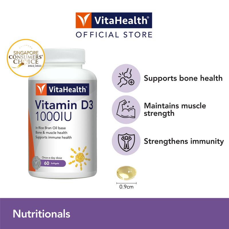 VitaHealth Vitamin D3 1000IU 60s [EXP 10-2027] - in rice bran oil for ...