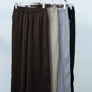 Celana Kulot Satin Silk Pants Pinggang karet Premium dengan Pilihan Warna Brown Lemon Grey dan Black untuk Tampilan Elegan