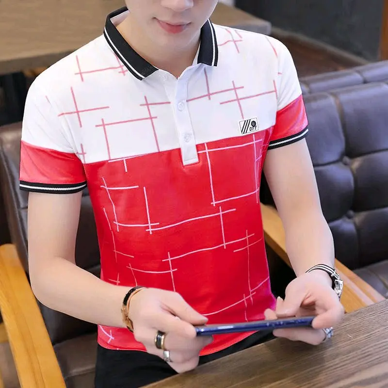 kaos cowok distro model kekinian-baju pria dewasa bahan katun dan tebal Keren Garis Kombinasi Pendek