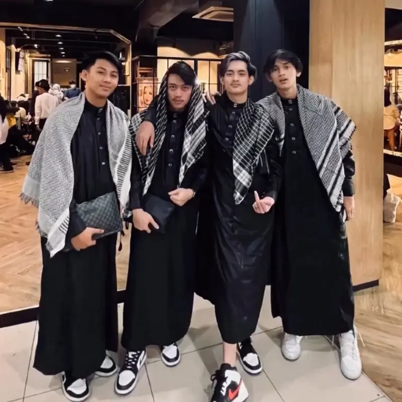 JUBAH PRIA PREMIUM GAMIS PRIA KEKINIAN JUBAH COWOK FASHION MUSLIM Kancing Manset Muslim Panjang Dewasa Hitam Putih