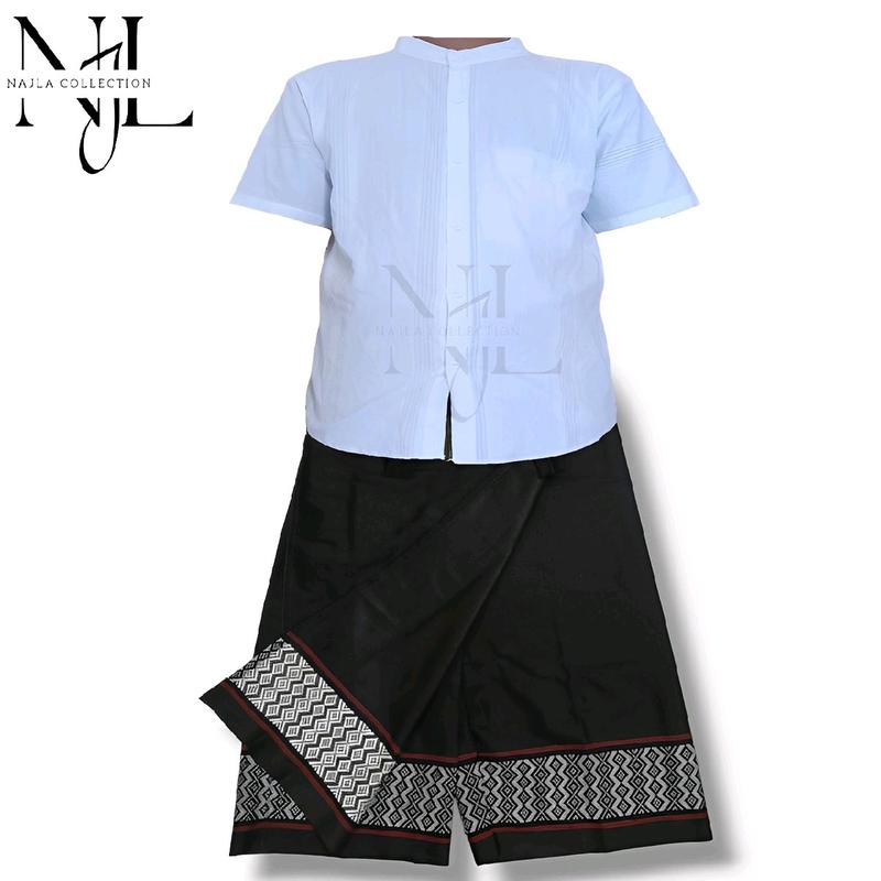Setelan Koko Putih Anak Cowok Remaja Lengan Pendek SARKOCI Sarung Celana Motif+Baju Muslim Bahan Katun Terbaru Kombinasi kemeja laki2 6–12 baju laki 2