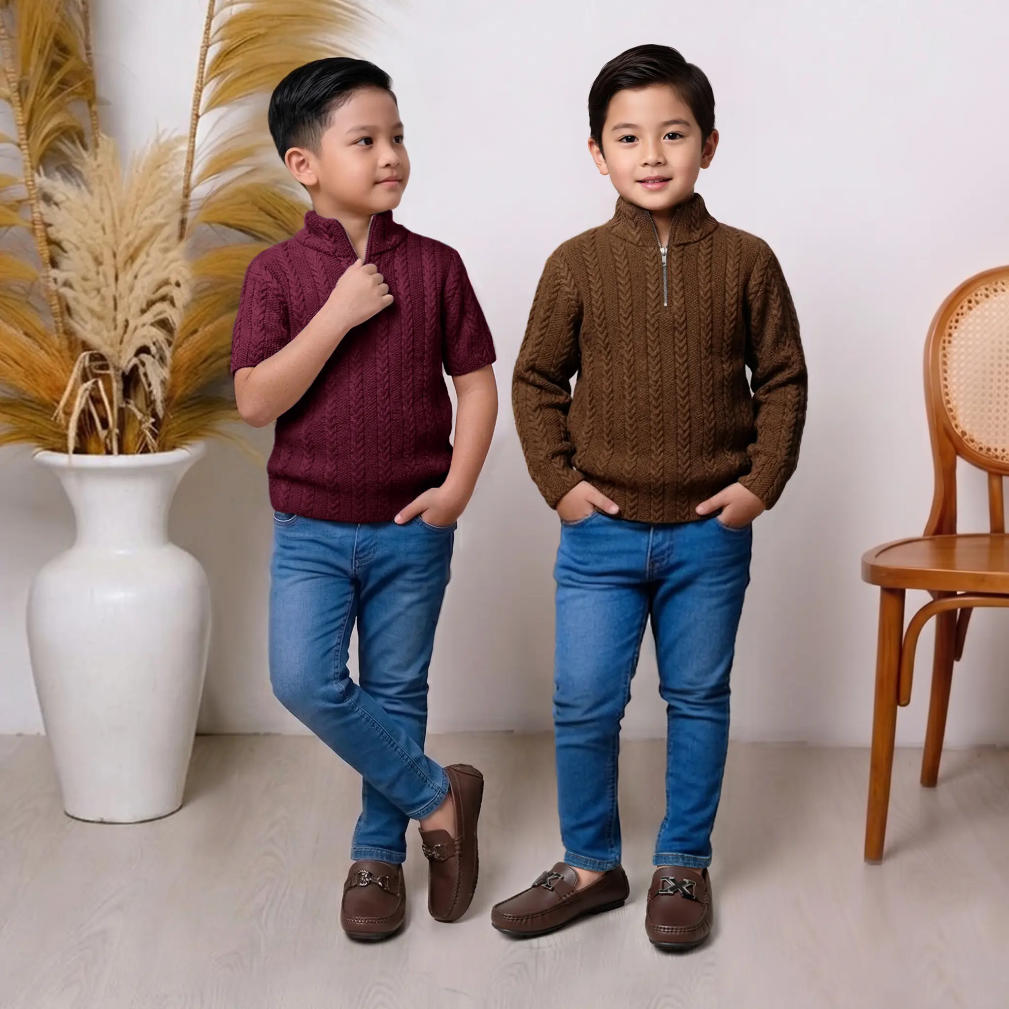 Sweater anak old money / jaket rajut zipper cewek cowok