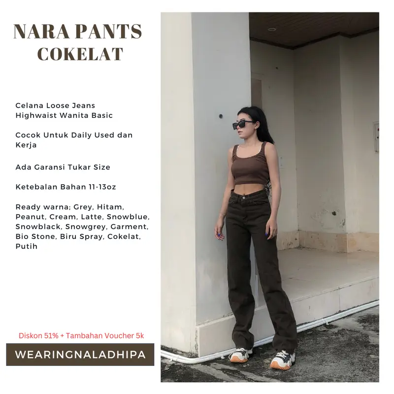 Nara Pants Coklat Tua - Celana Kulot Jeans Highwaist Wanita Loose Basic Celana Panjang 5
