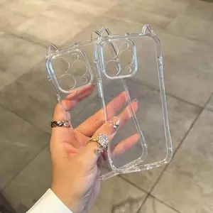 LTY CAT EAR CLEAR CASE IPHONE 17 11 12 13 14 15 16 PRO MAX 14 15 16 PLUS SOFTCASE KOREAN LUCU ELEGAN TRANSPARAN BENING ANTI CRACK BANTING BUMPER