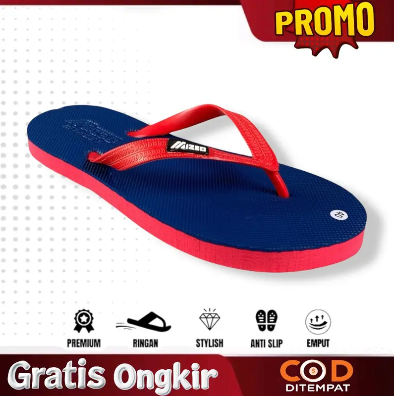 Sandal Jepit Mizeo Street Pria Wanita Desain Timbul Rubber M023 Hitam Polos - Free Box 8