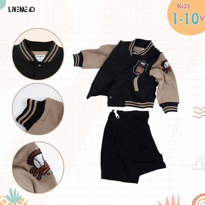 Varsity jacket anak laki-lai usia 1-10tahun warna BLACKTAN jacket linemekids Cewek Cowok Nyaman Lembut Balita 1
