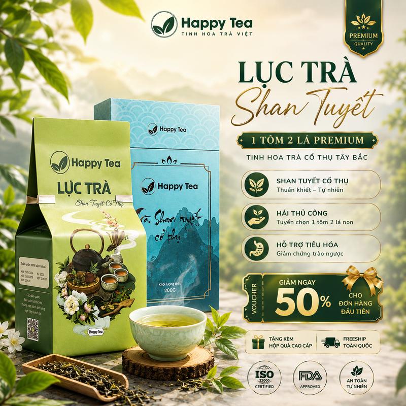 <Happy Tea> Lục Trà Shan Tuyết 1 tôm 2 lá 300 năm Tây Côn Lĩnh Hà Giang  ,trà xanh