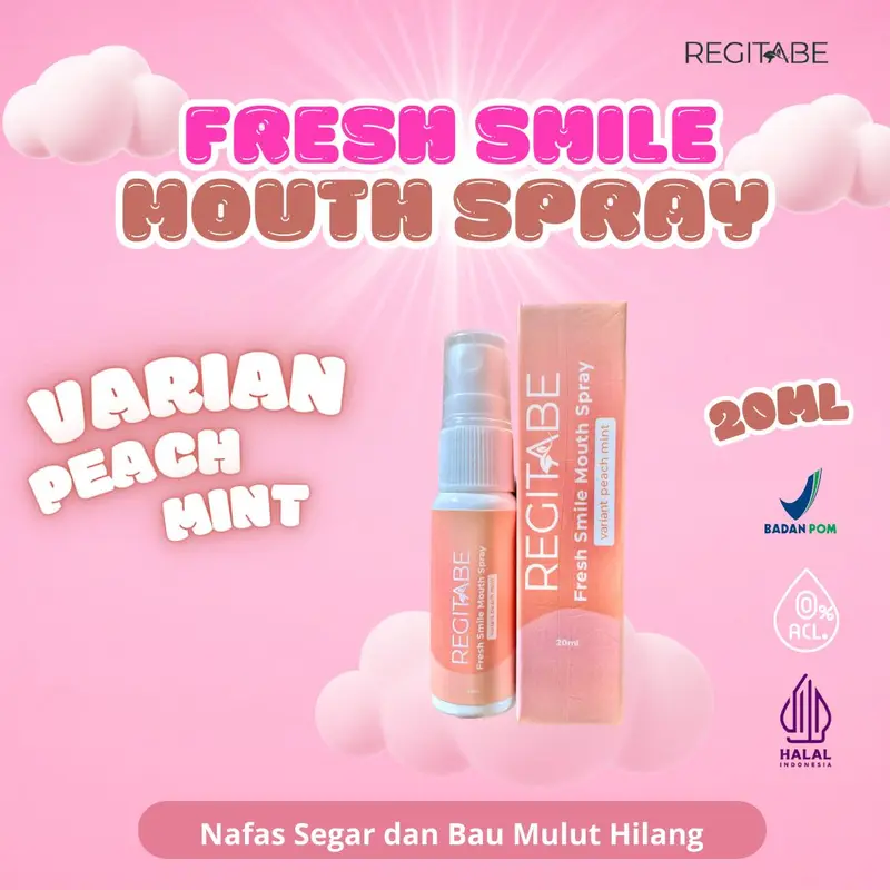 Regitabe Mounth Spray Penyegar Nafas Pewangi Mulut Spray Rasa Peach Mint 4