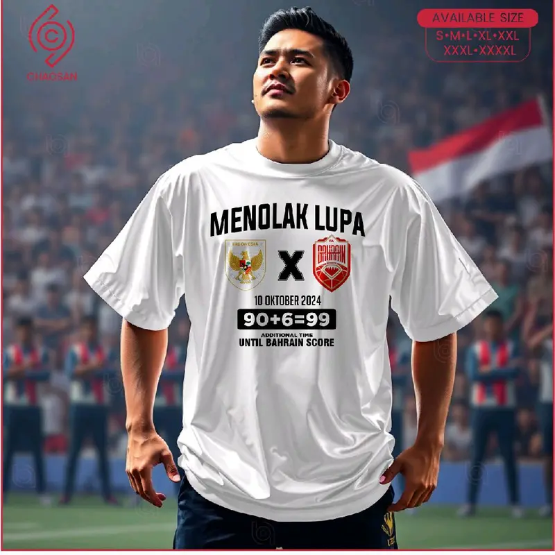 Tshirt Kaos Viral Menolak Lupa Indonesia Vs Bahrain 90+6 = 99 Cutton Combad 24s Best 0
