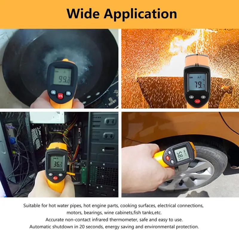 Infrared Thermometer, High Precision Handheld Laser Temperature Gun, Fast Response Instant Read Temperature Measuring Instrument for Kitchen, Outdoor 2