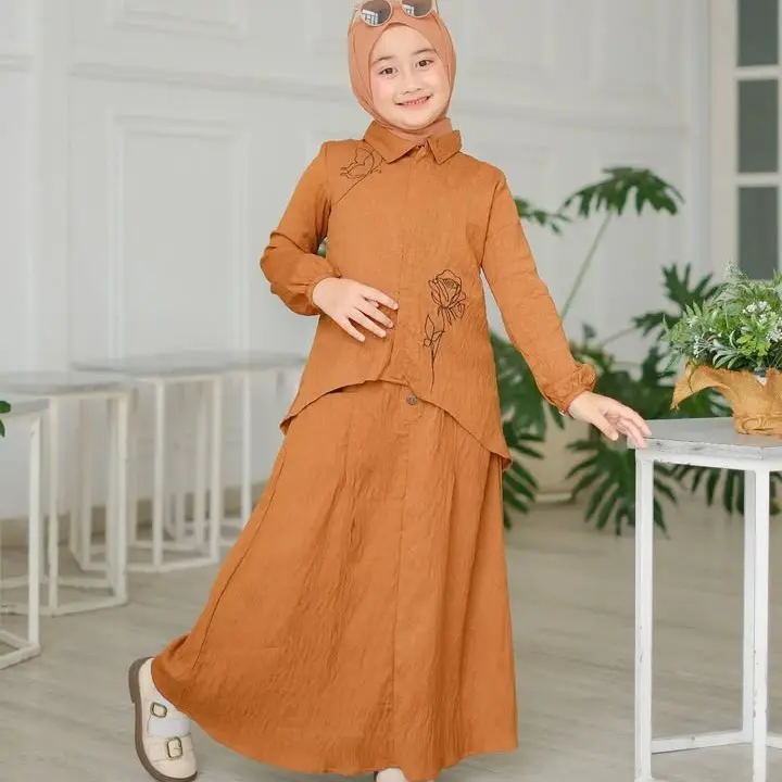 Setelan Rok Anak Manohara kids Perempuan 2025 - Fashion Anak Perempuan Baju Airflow Atasan Muslim Tanggung Crinkle 1