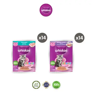 WHISKAS WET FOOD BELI LANGSUNG 1 DUS WHISKAS KITTENS JUNIOR TUNA & MACKEREL | Whiskas Pouch Junior 28 varian Tuna dan Mackerel