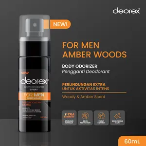 Deorex Body Odorizer For Men Amber Woods Spray 60ml Pengganti Deodorant Antiperspirant Pria Solusi Bau Badan dan Keringat Berlebih